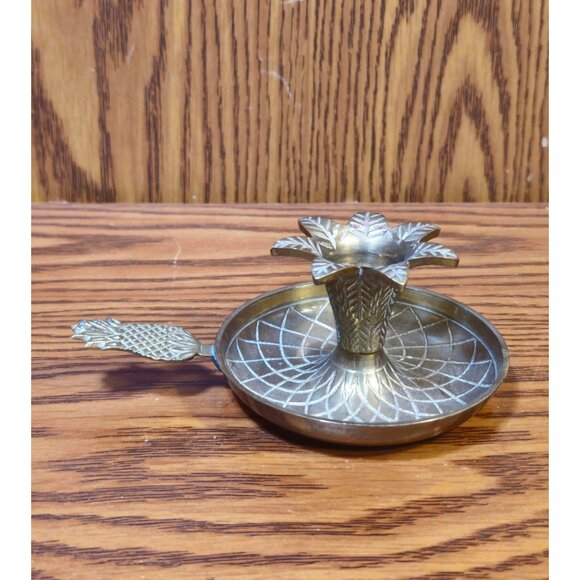 Vintage Pineapple Motif Brass Chamberstick Candleholder - Picture 1 of 6